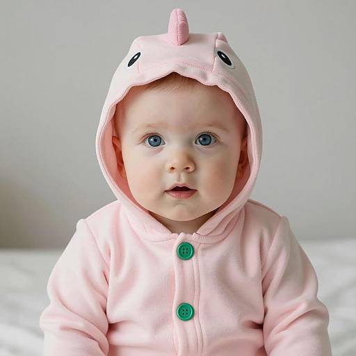 Baby in Pink Dinosaur Onesie