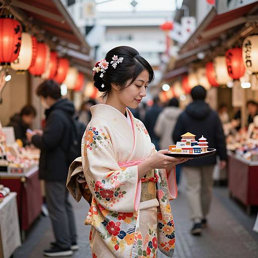 Elegant Woman in Vibrant Japanese Market