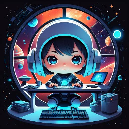 Chibi Android at Futuristic Desk