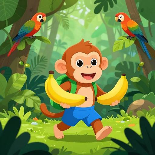 Cheerful Cartoon Monkey in Jungle