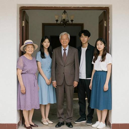 Portrait of Five People by a Doorway