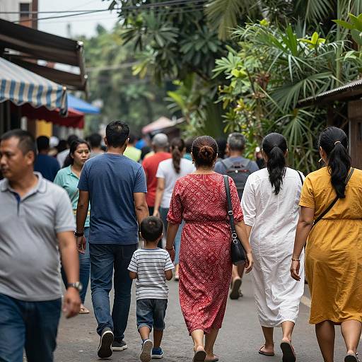 Vibrant Crowded Street Scene with Figures