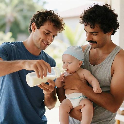 Tender Moment: Men and Baby in Sunlight