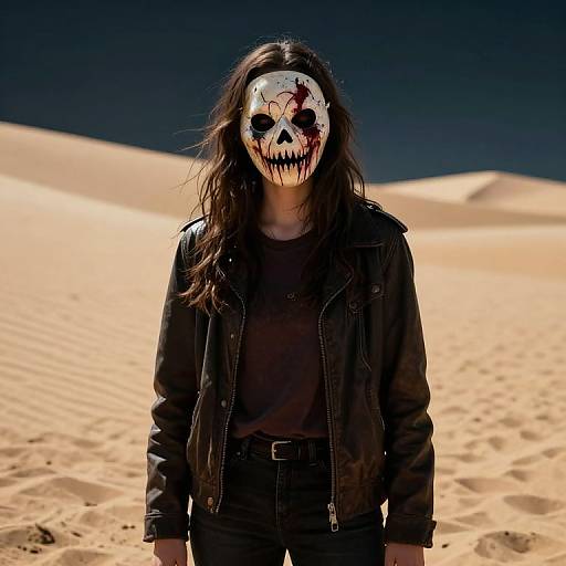 Creepy Masked Girl on Sand Dune