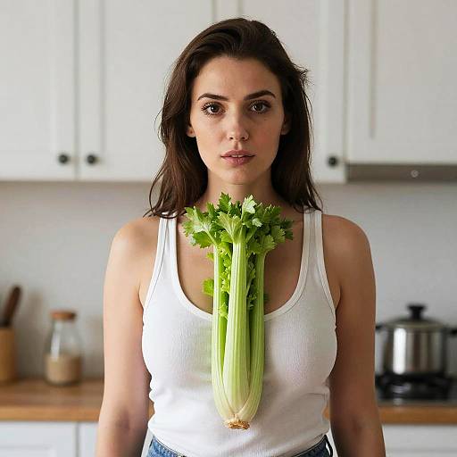 Hyperrealistic Portrait of Woman with Celery