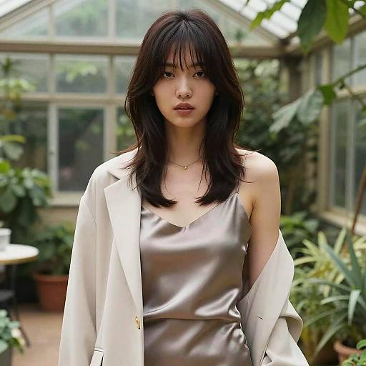Layered Bangs in Satin Slip Editorial