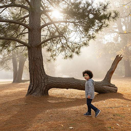 Child Walking in Serene Autumn Woods