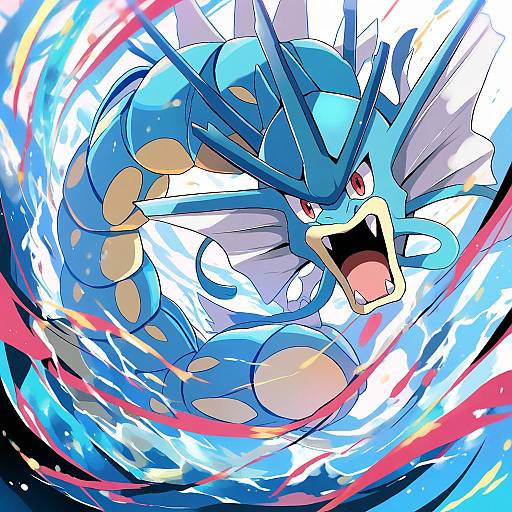 Illustration of Gyarados, pokemon in the style of Shiwasu horio
