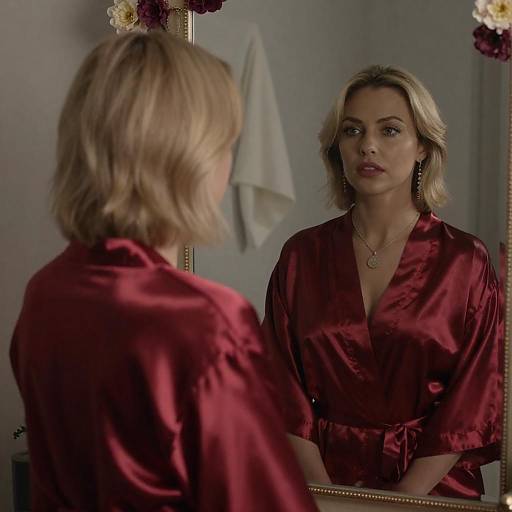 Blonde in Red Satin Robe Mirror