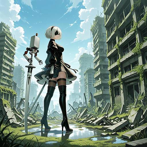Yorha No. 2 Type B in Post-Apocalyptic City