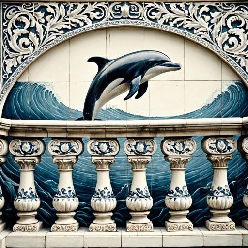 Elegant Dolphin Mural with Antique Motifs