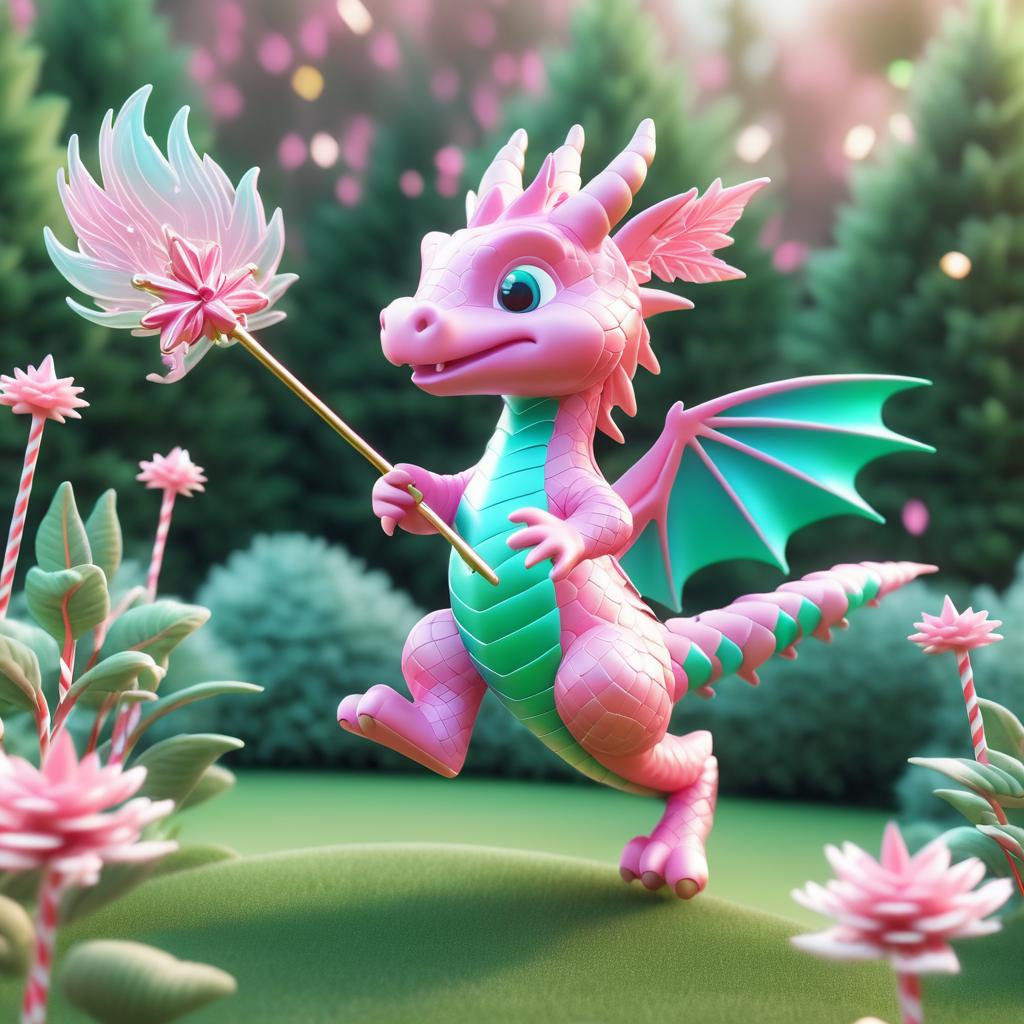 Tiny Dragon in Candy Cane Garden