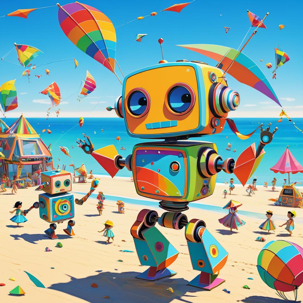 Whimsical Robot Dance on the Beach