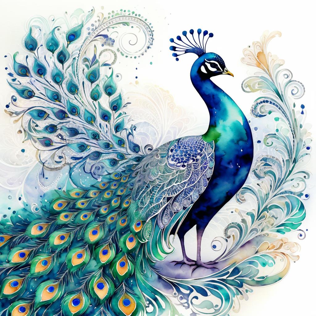 Whimsical Peacock in Dreamlike Watercolors