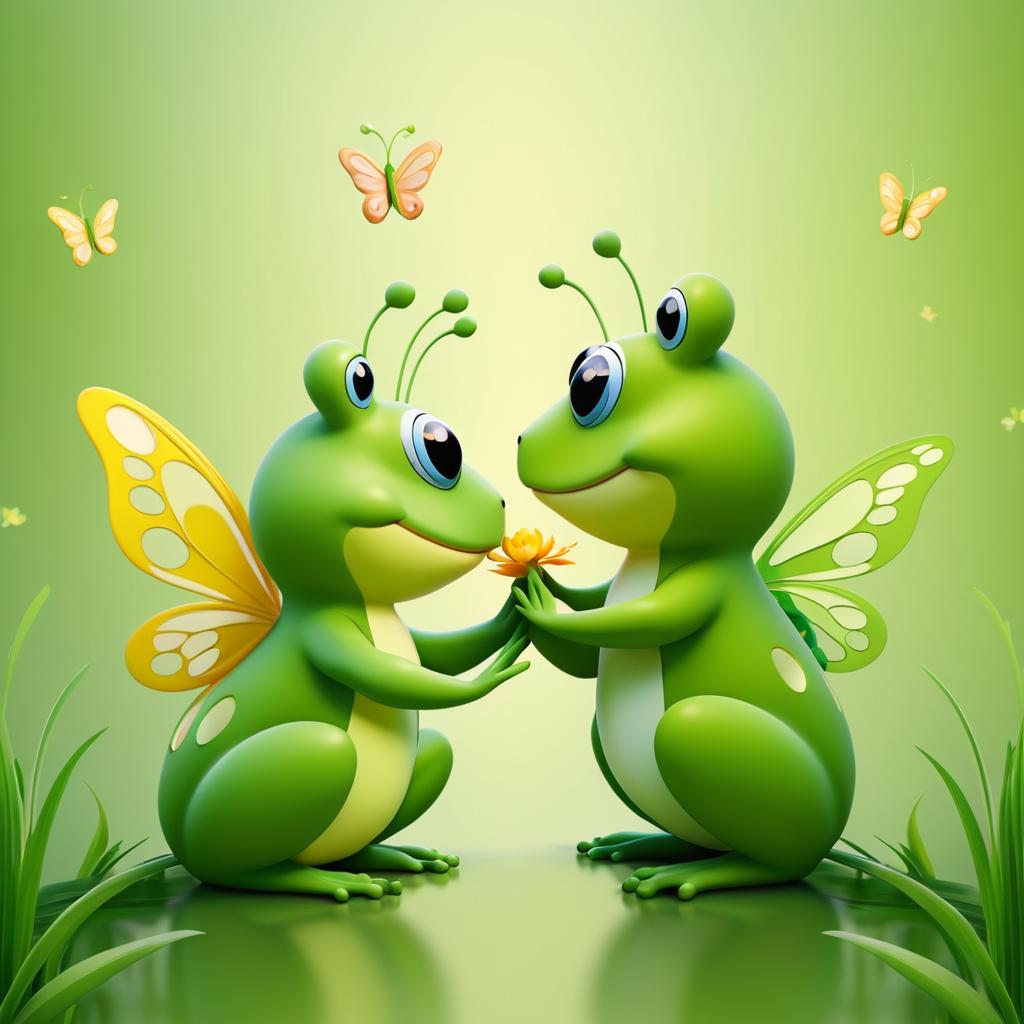 Frog and Butterfly Embracing Warmly