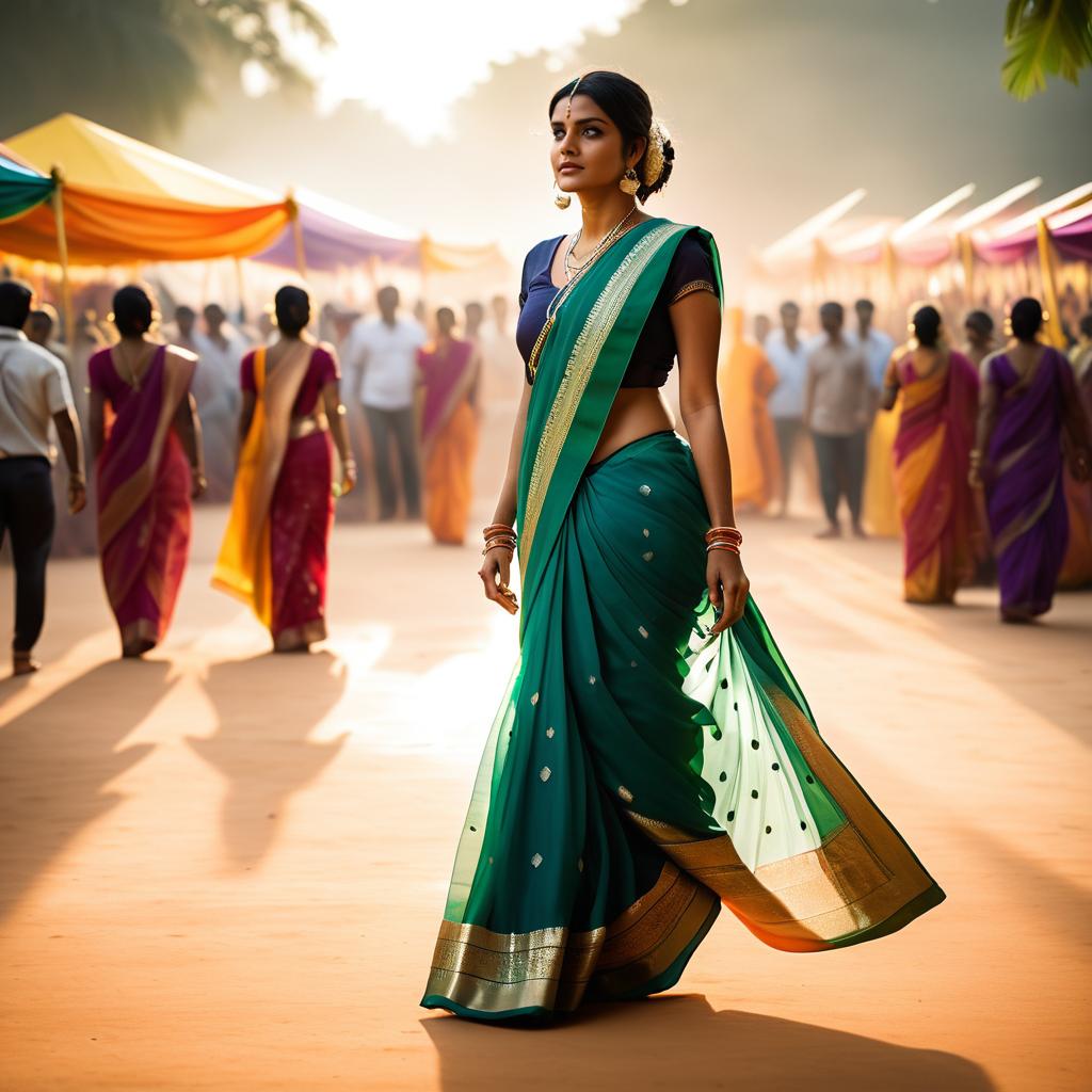 Realistic Indian Woman in Sari Festival