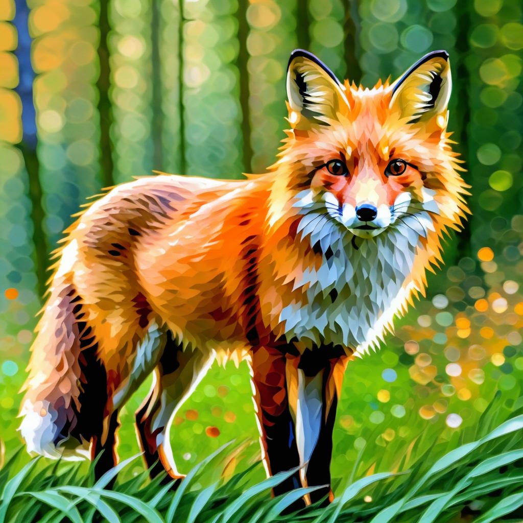 Impressionistic Red Fox in Woodland