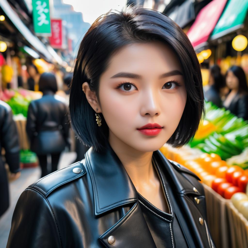 Stylish South Korean Woman in Market