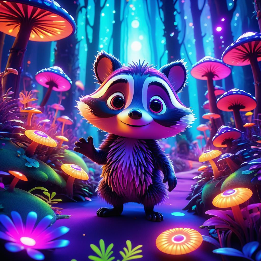 Whimsical Raccoon in a Psychedelic Forest