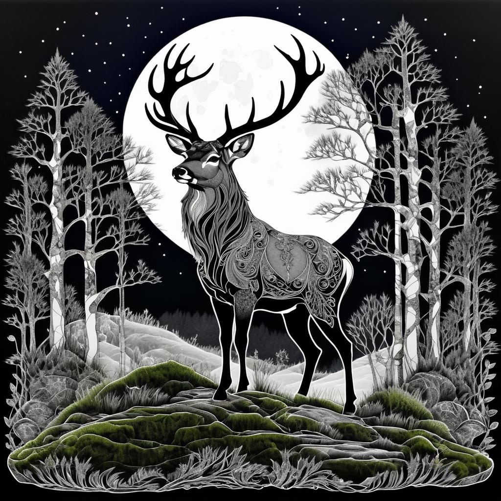 Majestic Stag with Moonlit Antlers