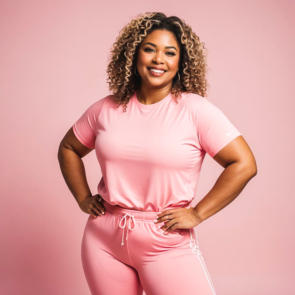 Cheerful Aerobics Enthusiast in Pink Studio