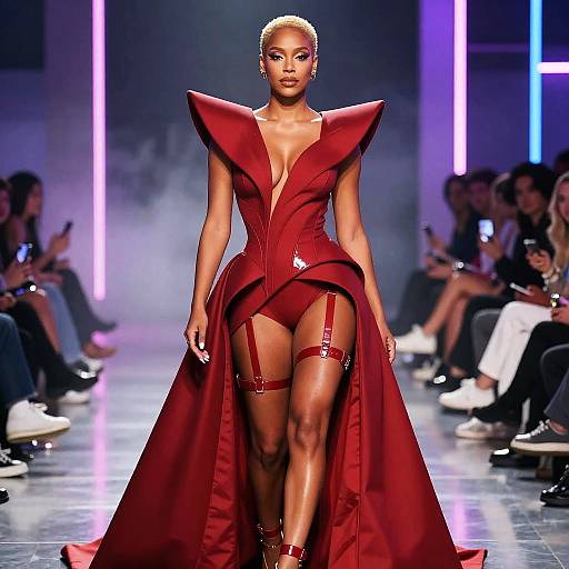 Pop Star Oxblood Asymmetric Runway Gown