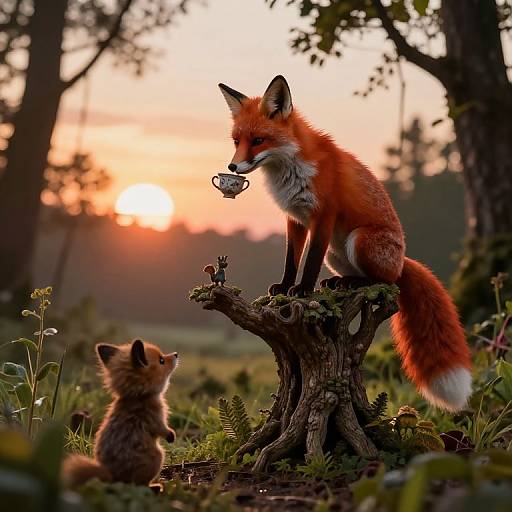 Enchanted Fox with Red Quills Tea Time