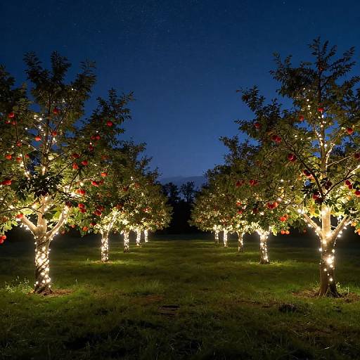 Surreal Twilight Realm with Luminous Fruit Trees