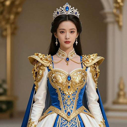 Regal Woman in Ornate Crowned Attire