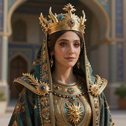 Empress in Ornate Dragon-Themed Royal Attire