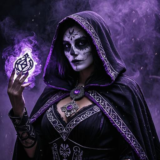Female Warlock in Dark Robes with Glowing Sigil