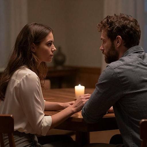 Candlelit Tension Between Couple at Table