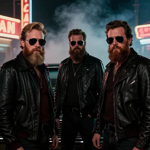 80s Bearded Bikers in Neon Streets