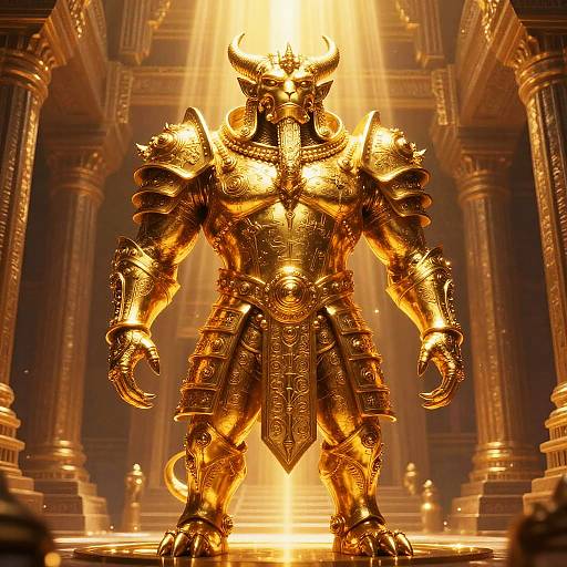 Majestic Golden Golem in Temple