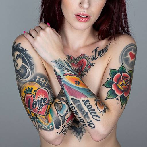 Close-Up of Tattooed Woman with Red Hair