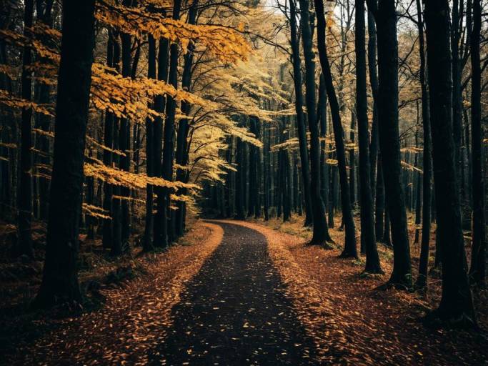 Mysterious Dark Autumn Forest Path