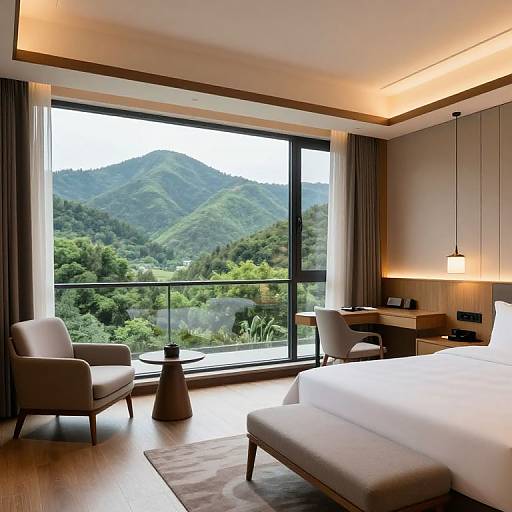 Modern Hotel Room with Mountain View