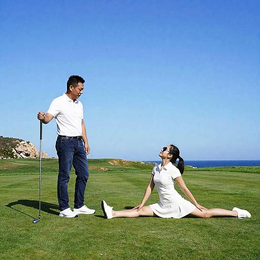 Golf Course Portrait with Stretching Companion
