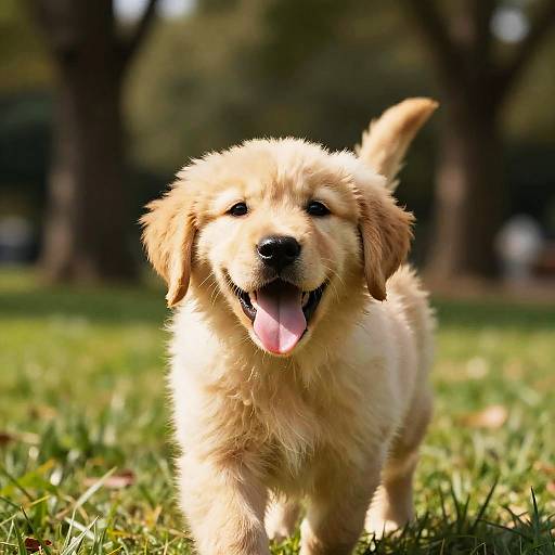 Golden Retriever Puppy in Sunlit Park