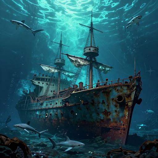 Haunting Ancient Shipwreck Underwater