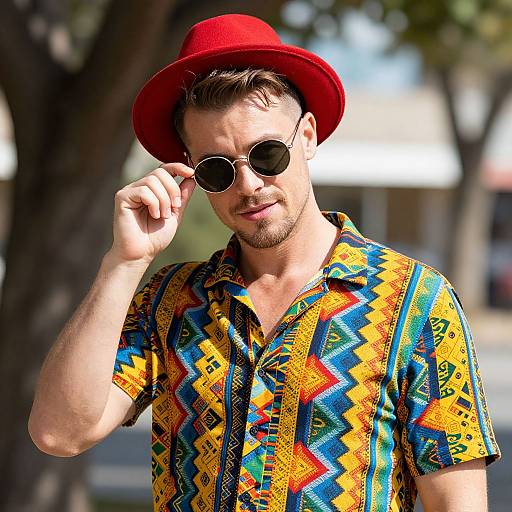 Stylish Man in Red Hat and Sunglasses