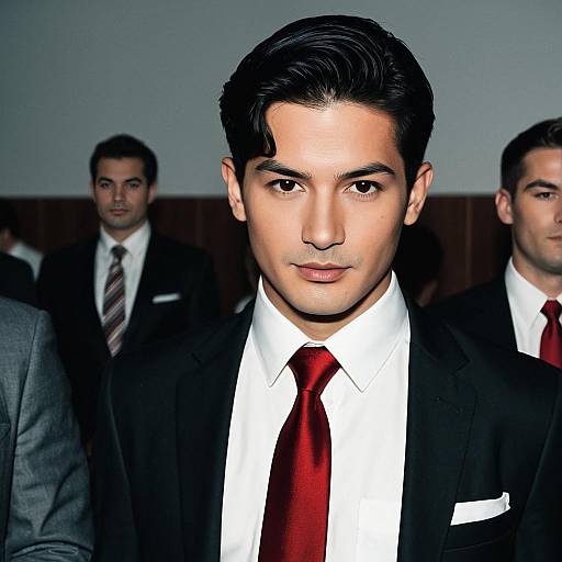 Man in Formal Suit with Red Necktie