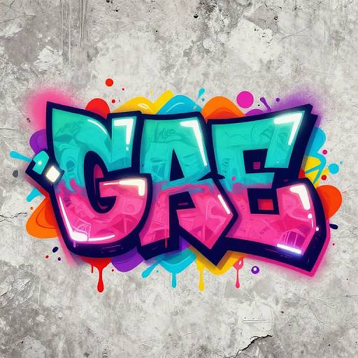 Vibrant, graffiti-style digital art with bold, blue and pink 
