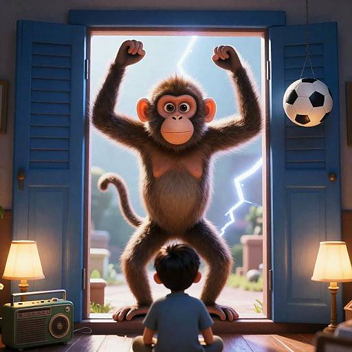 Electric Monkey in Lightning-Filled Scene