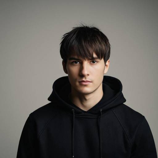 Young Man in Black Hoodie with Wolf Cut Hairstyle