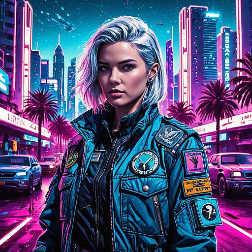 Retro-Futuristic Female in Cyberpunk Cityscape