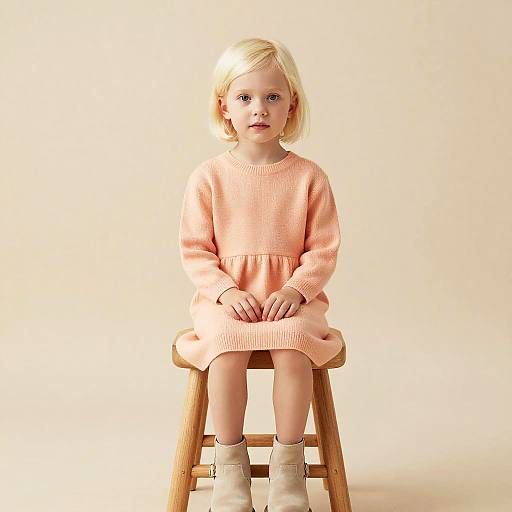 Portrait of Blonde Girl in Pastel Studio