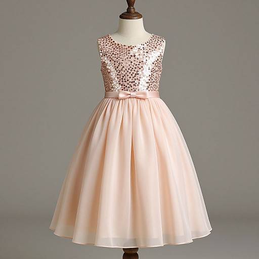 Photograph of a sleeveless, pink satin dress with a lace bodice on a white mannequin against a gray background.