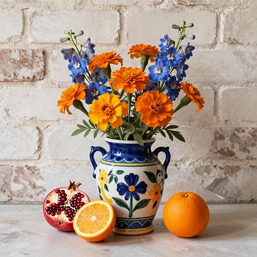 Majolica Pottery with Vibrant Flowers