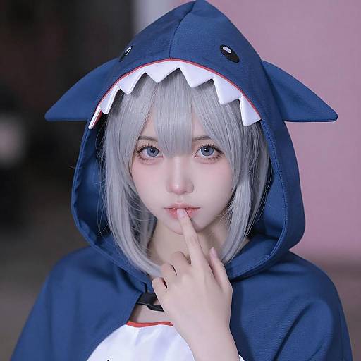Anime Girl in Blue Shark Cloak